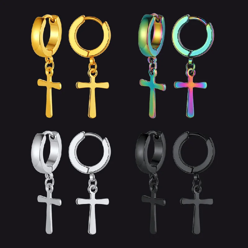 Cross Dangle Hoop Earrings Set 4 Pairs