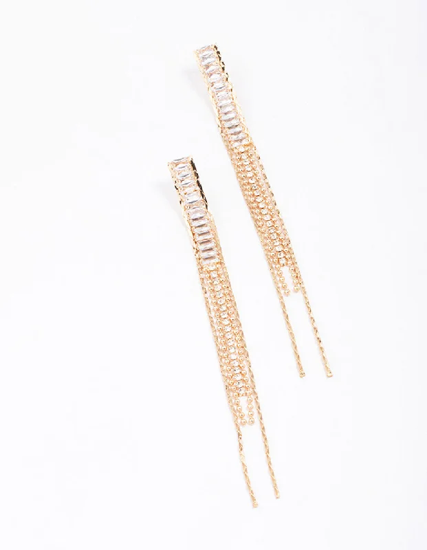 Gold Cubic Zirconia Chain Drop Earrings