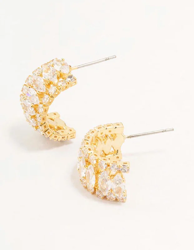 Gold Plated Marquise Crescent Strap Hoop Earrings