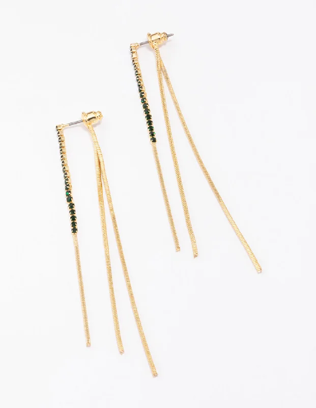 Gold Plated Snake Chain & Diamante Sandwich Drop Earrings