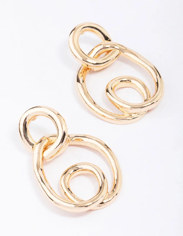 Gold Wrapped Circle Drop Earrings