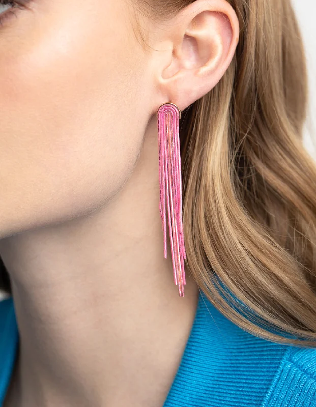 Pink Waterfall Chain Drop Earrings