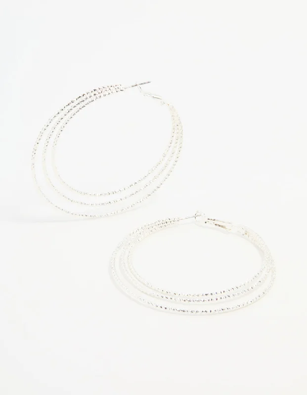 Large Sliver Layered Ribbed Hoop Earrings