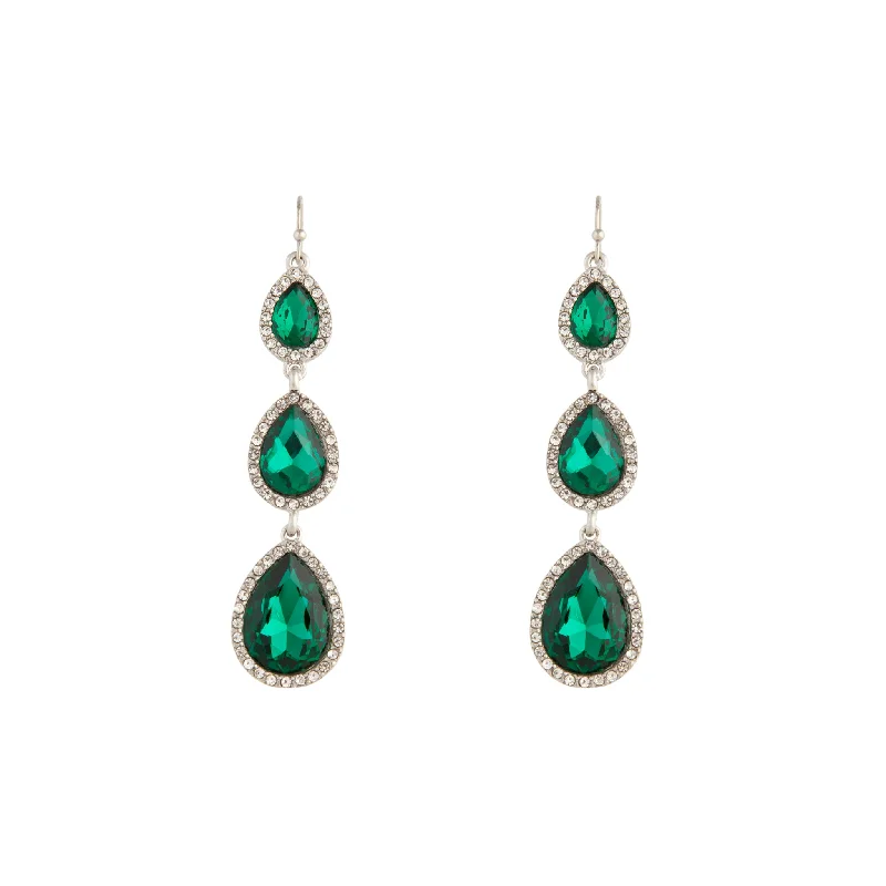 Green Graduated Teardrop Diamante Earrings