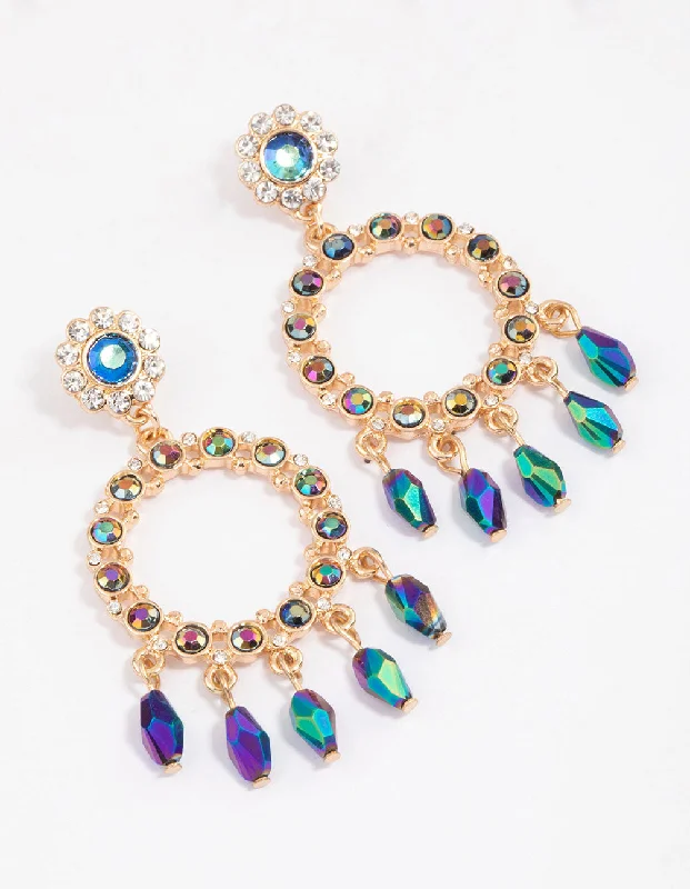 Gold Multi Stone Stud Drop Earrings