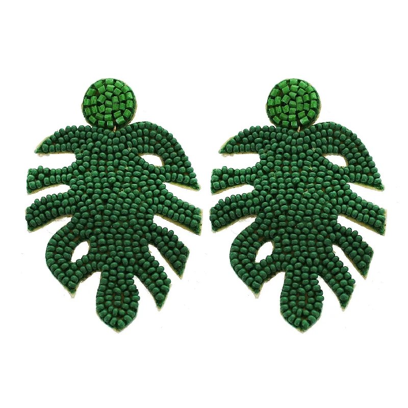 Palm Leaf Beaded Earrings