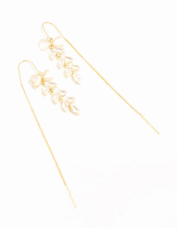 Real Gold Plated Cubic Zirconia Bow Vine Drop Earrings