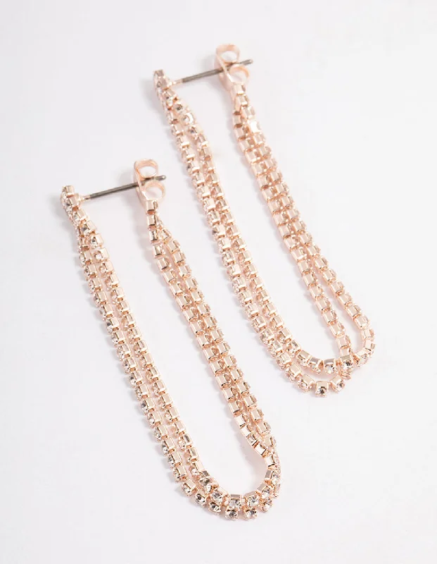 Rose Gold Mini Cup Chain Double Loop Earrings