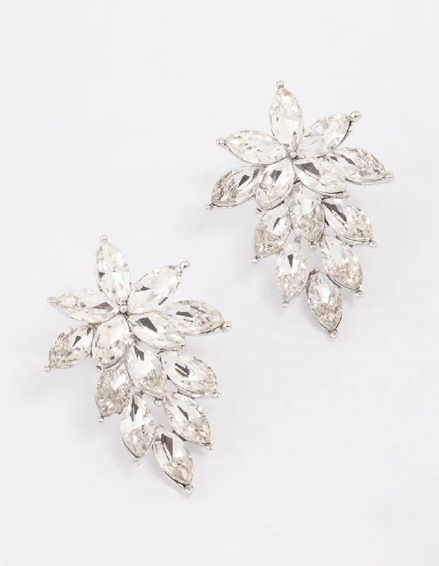 Rhodium Pear Diamante Statement Drop Earrings