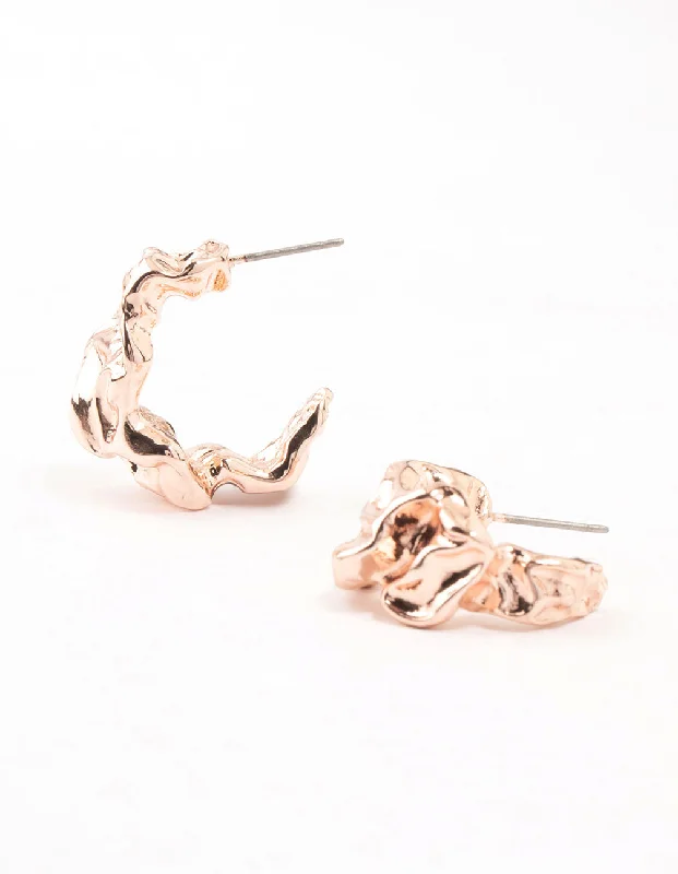 Rose Gold Plated Molten Metal Mini Hoop Earrings