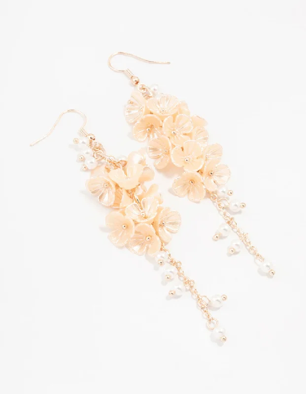 Rose Gold Plastic Pearl Petal Drop Earrings