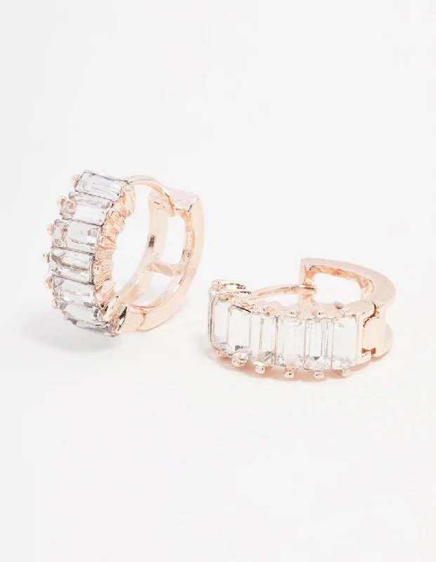 Rose Gold Plated Baguette Hoop Earrings