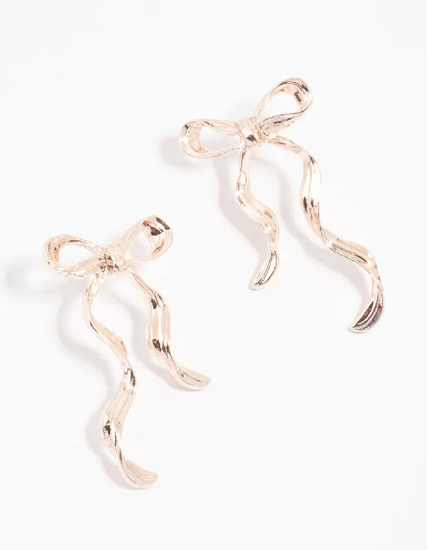 Rose Gold Plated Bow Stud Earrings