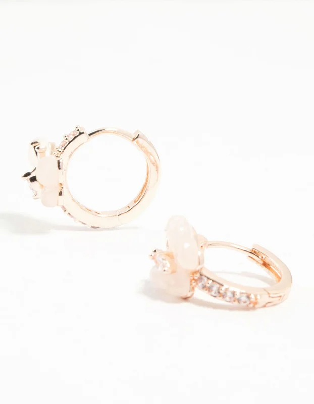 Rose Gold Plated Butterfly Pave Hoop Earrings