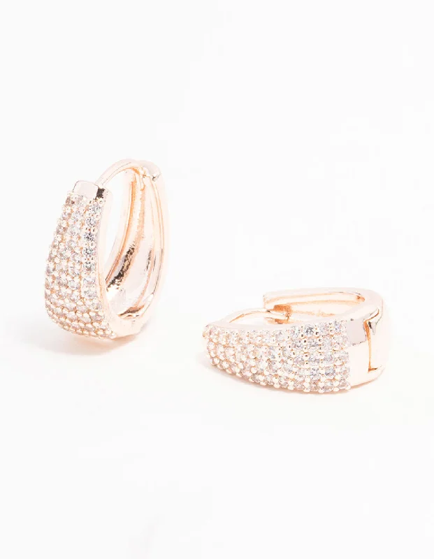 Rose Gold Plated Cubic Zirconia Classic Pave Hoop Earrings