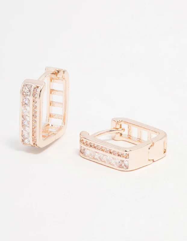 Rose Gold Plated Cubic Zirconia Double Pave Hoop Earrings