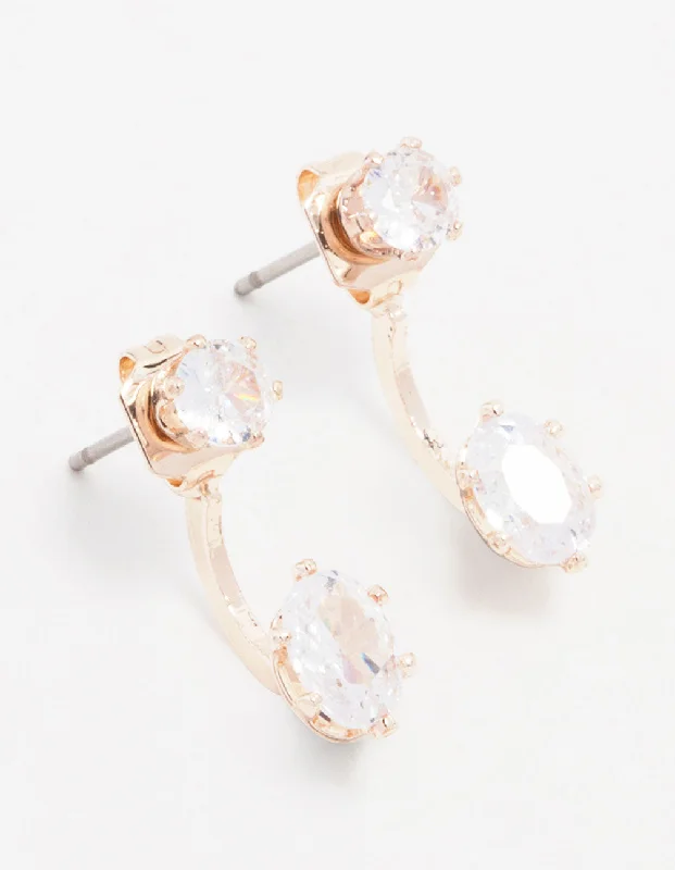 Rose Gold Plated Cubic Zirconia Round Stone Jacket Earrings