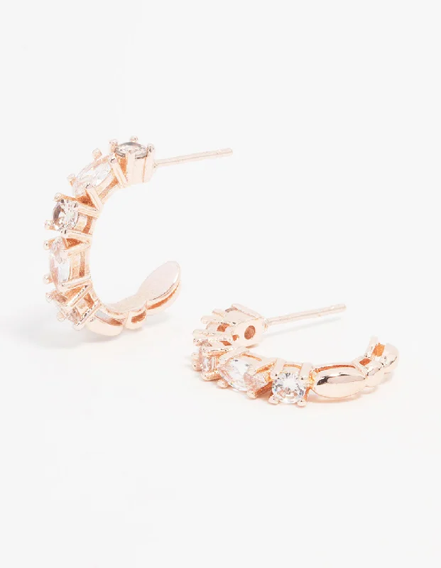 Rose Gold Plated Pear Mixed Stone Cluster Earrings