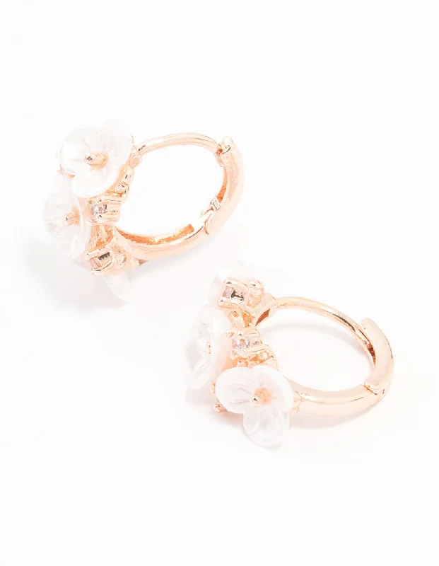 Rose Gold Plated Pearl Flower Trio Hoop Earrings