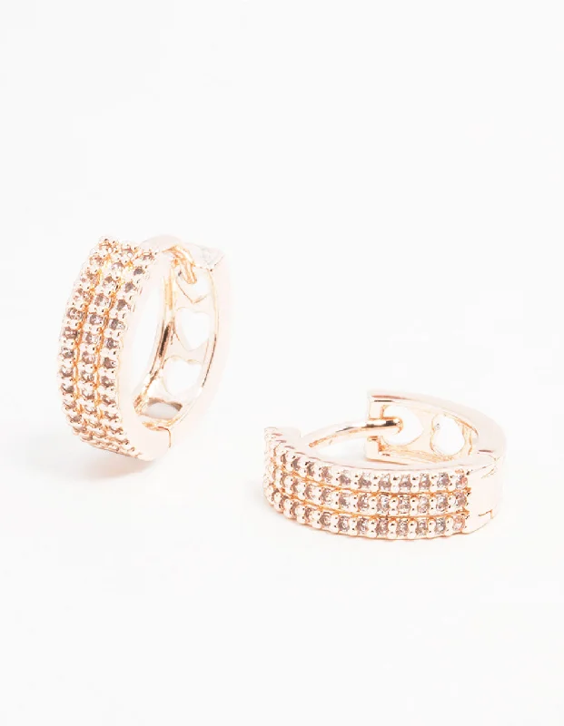 Rose Gold Plated Trio Pave Hoop Earrings