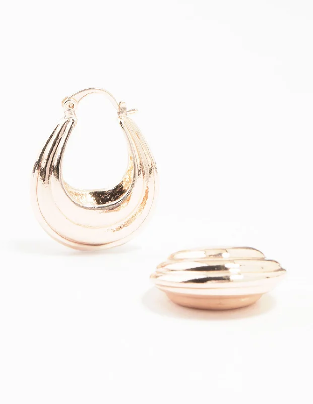 Rose Gold Plated Ribbed Chunky Hoop Earrings