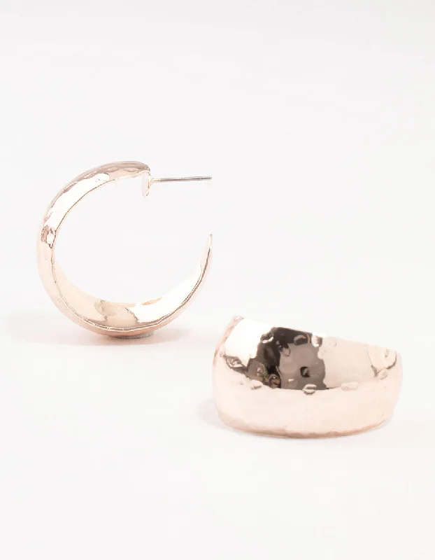 Rose Gold Plated Wide Hammered Hoop Earrings