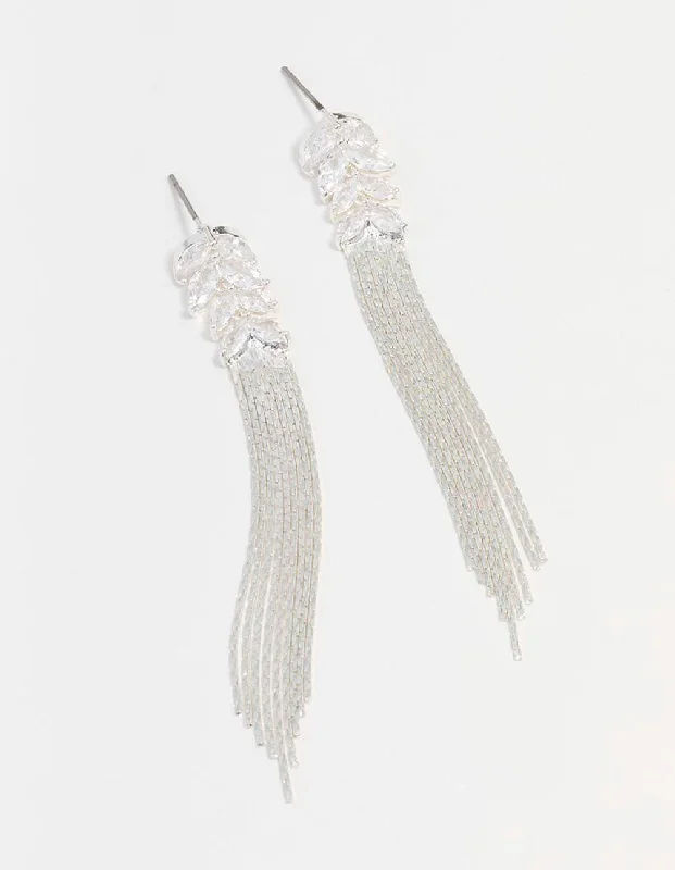 Silver Cubic Zirconia Tassel Drop Earrings