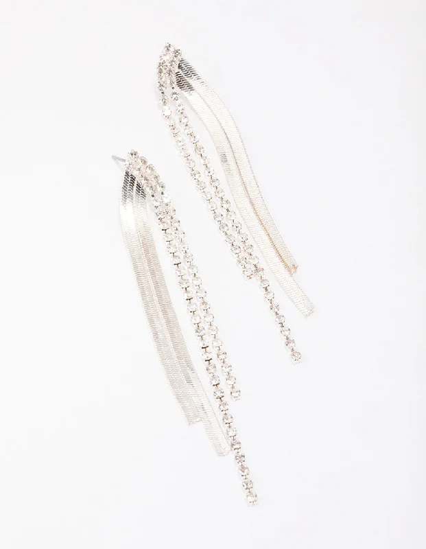 Silver Cup Chain Diamante Drop Earrings