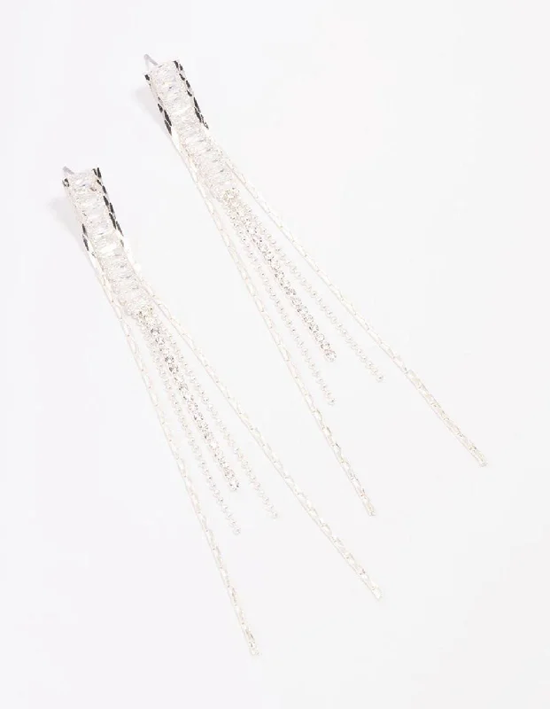 Silver Diamante Cupchain Drop Earrings