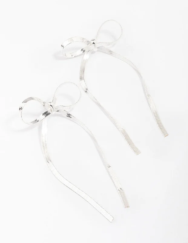 Silver Snake Chain Bow Drop Earrings