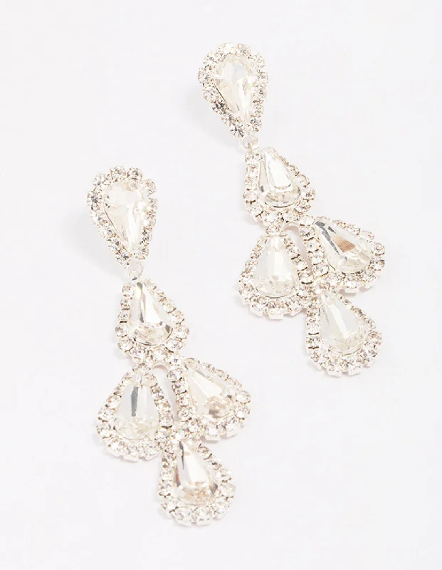 Silver Teardrop Diamante Drop Earrings