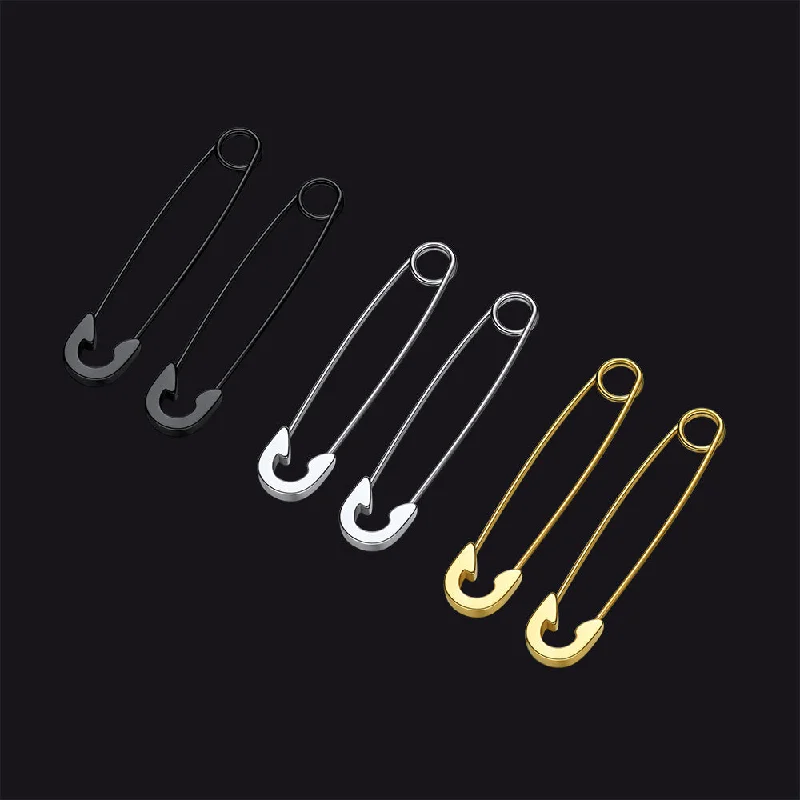 Safety Pin Piercing Earrings Set For Men 3 Pairs