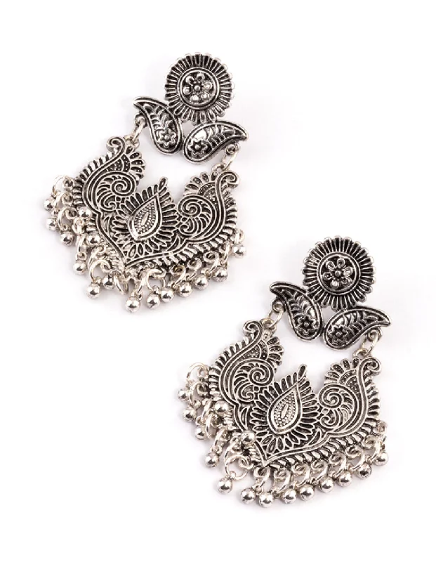 Antique Silver Filigree Bead Drop Jhumka Earrings