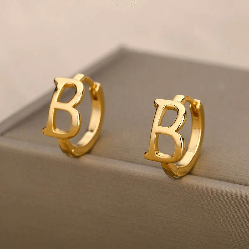 A-Z Small Personalized Letter Gold Hoop Earrings